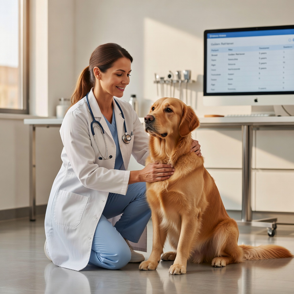 Veterinarian examining a dog